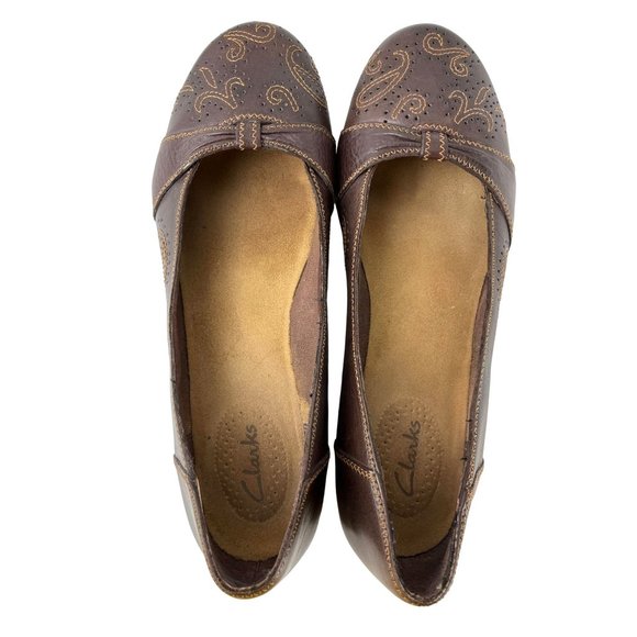 Clarks Brown Top Stitch Design Flats, Women's Size 10M - Picture 2 of 8